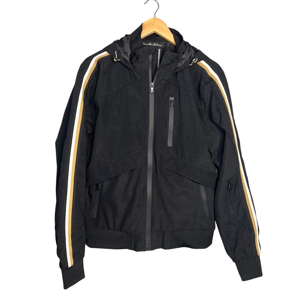 Fried Denim NYC Mens Lightweight‎ Jacket Size M Hooded Full Zip Black Stripe